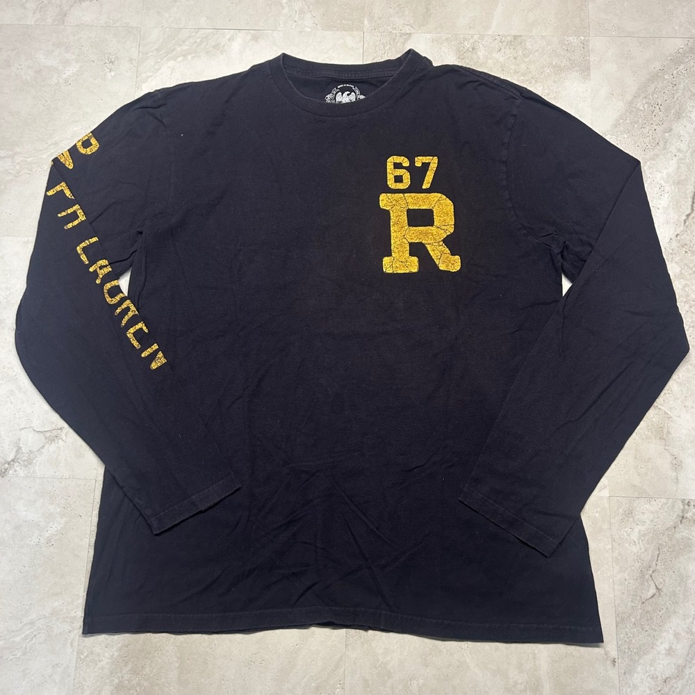 Polo Jeans Co Ralph Lauren Long Sleeve T-Shirt Black Yellow Mens Size M Graphic